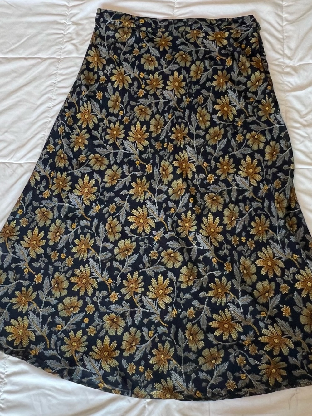Tommy Hilfiger Black A-Line Skirt with Gold Floral Pattern